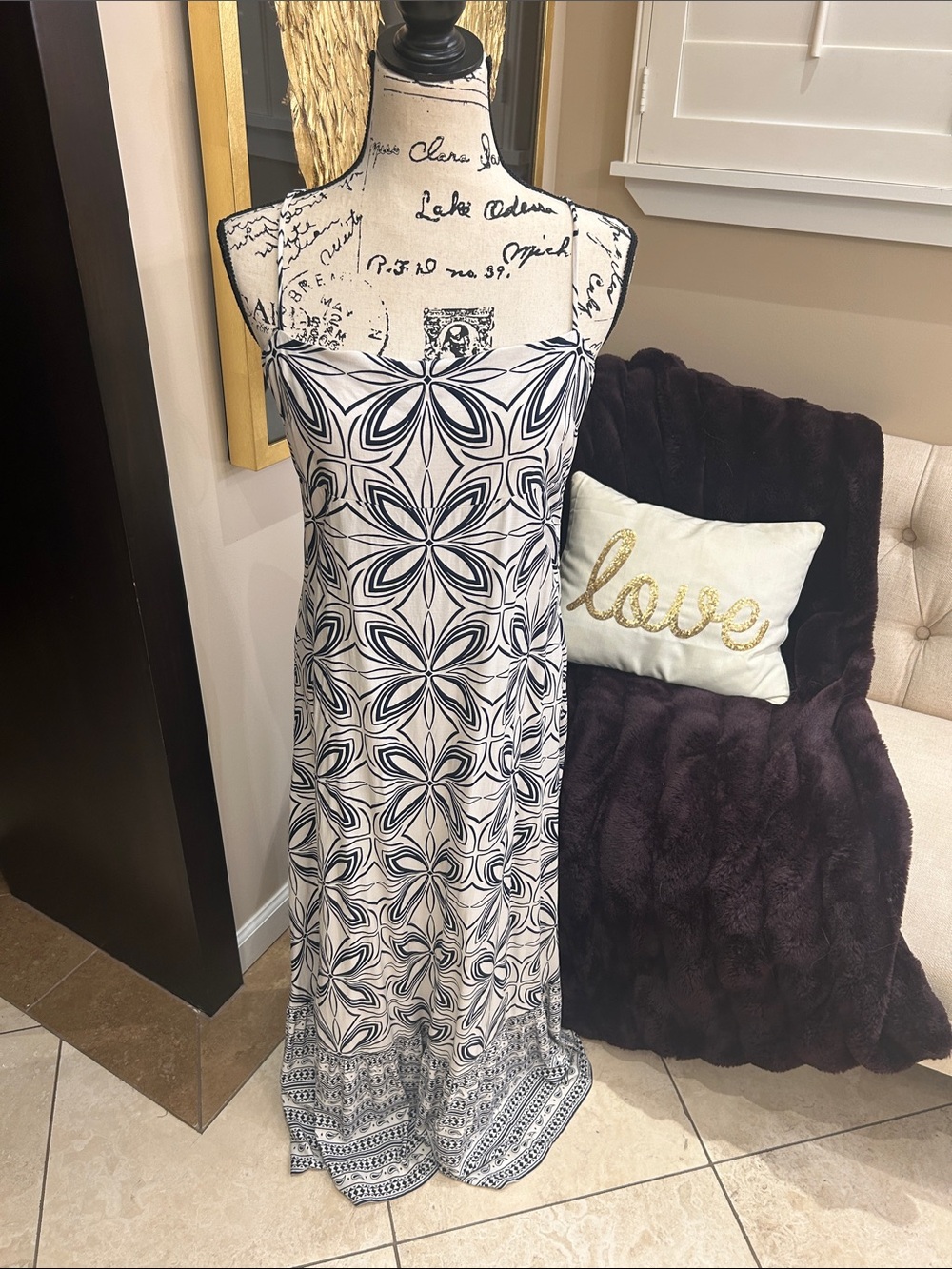a new day White and Blue Geometric Floral Maxi Dress.